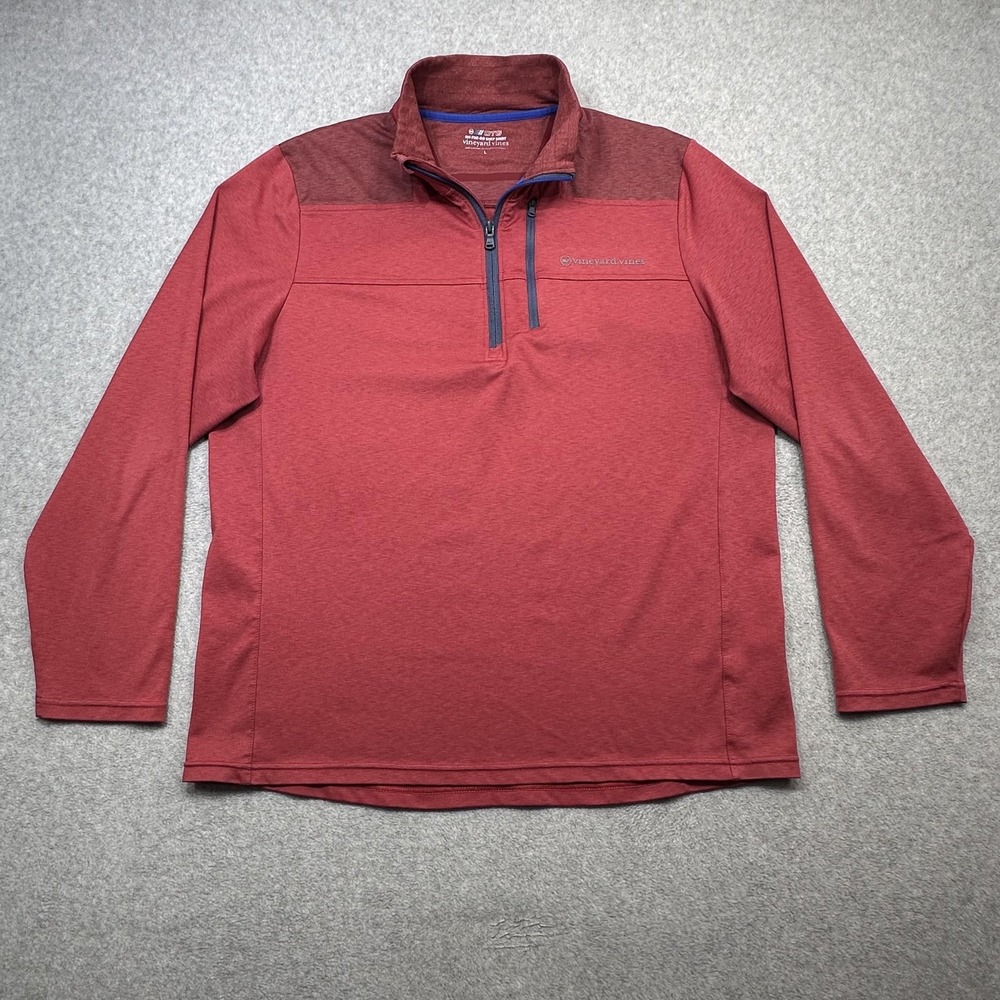 Vineyard Vines On The Go Shep Shirt Mens Large Red 1/4 Zip Pullover Stretch